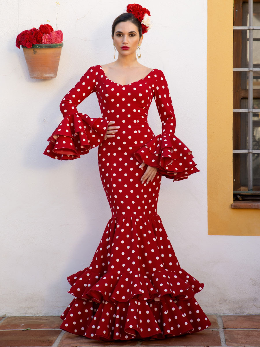 Traje de flamenca para niña morado con lunares y falda vuelo - Sara de  Benítez | Diseñadora de moda