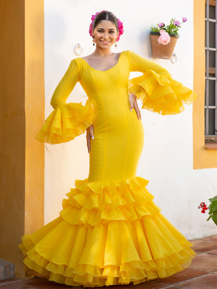 Traje de flamenca amarillo perforado AIRES DE FERIA