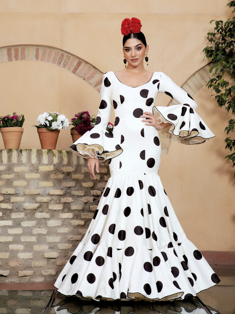Traje de flamenca blanco lunar brillo AIRES DE FERIA