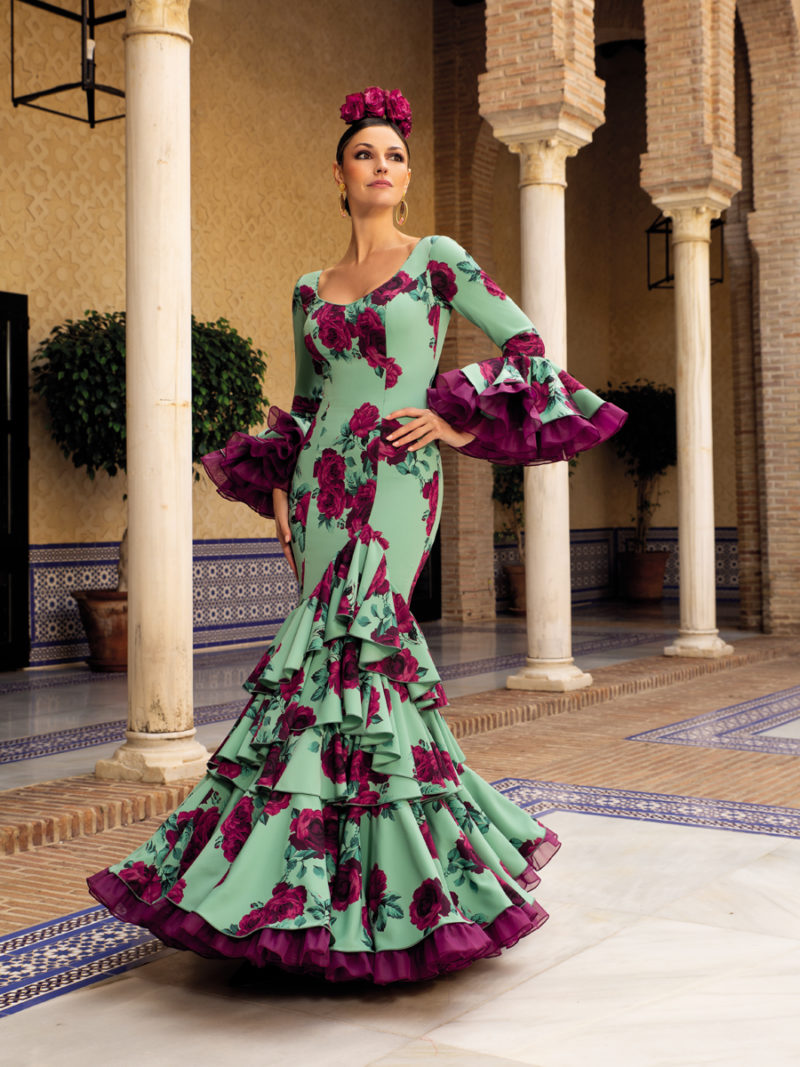 Traje de flamenca verde estampado